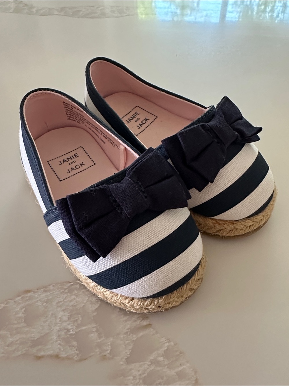 Janie and Jack Navy & White Striped Bow Shoes for Baby/Toddlers